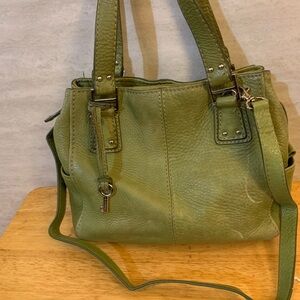 Fossil Avocado Green, Cow Hide Leather Satchel Bag/ Crossbody Purse